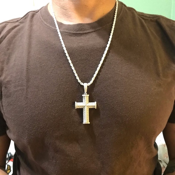 925 Sterling Silver 4.20CT MOISSANITE Cross Men’s Pendant - Picture 14 of 15